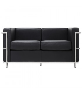 Sofa dwuosobowa SOFT LC2 czarna- włoska skóra naturalna, metal
