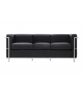 Sofa trzyosobowa SOFT LC2 czarna- włoska skóra naturalna, metal