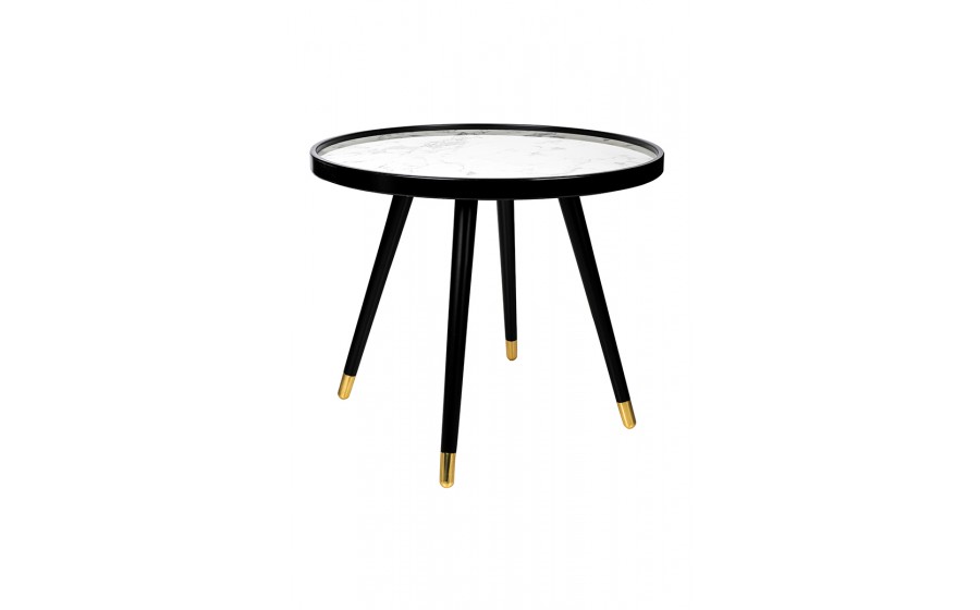 Stolik kawowy okrągły PADRINO 60 biały marmur czarna podstawa