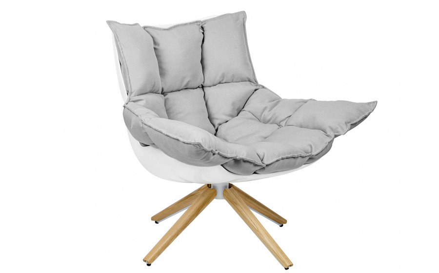 Fotel STAR szary - szara tkanina,  podstawa drewniana włókno szklane