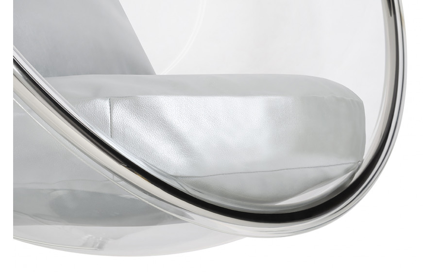 Fotel wiszący BUBBLE poduszka srebrna - korpus akryl, poduszka ekoskóra