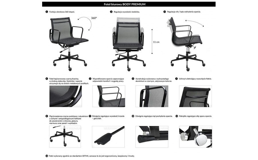 Fotel biurowy BODY PRESTIGE czarny- tkanina, aluminium