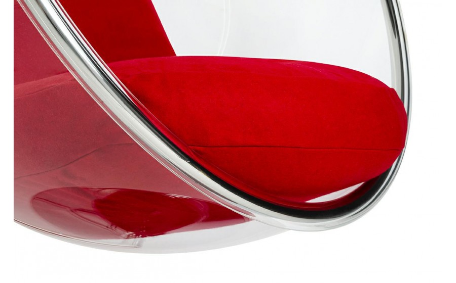 Fotel BUBBLE STAND poduszka czerwona - podstawa chrom, korpus akryl, poduszka wełna
