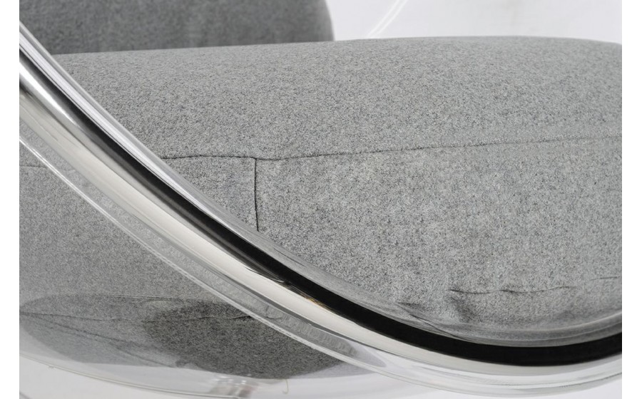 Fotel BUBBLE STAND poduszka jasnoszara - podstawa chrom, korpus akryl, poduszka wełna