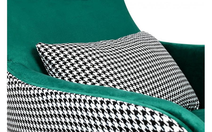 Fotel HAMPTON VELVET ciemny zielony tkanina pepitka biało - czarna