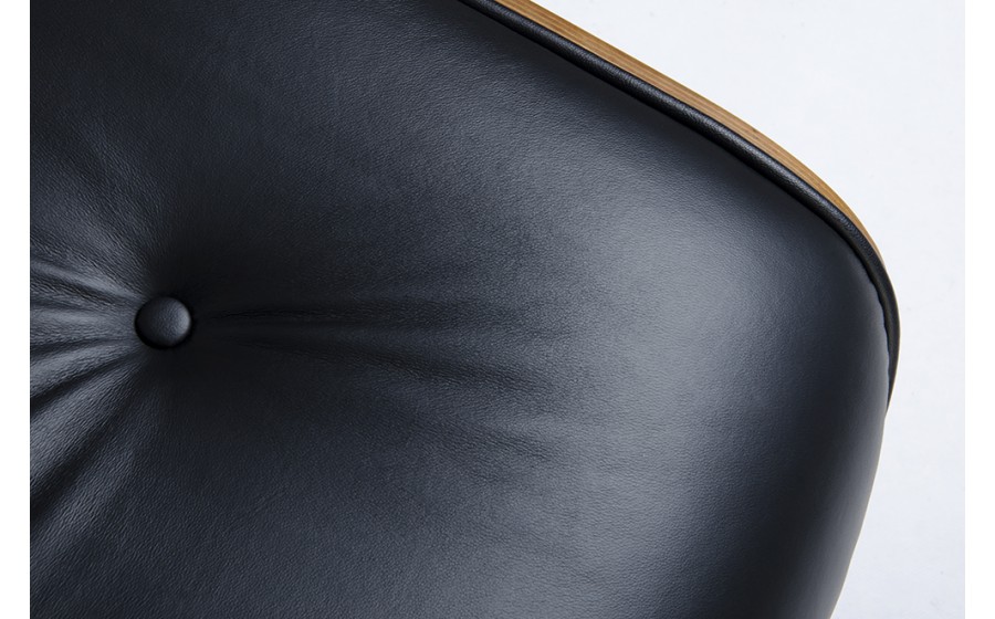 Fotel LOUNGE czarny, sklejka orzech - skóra naturalna