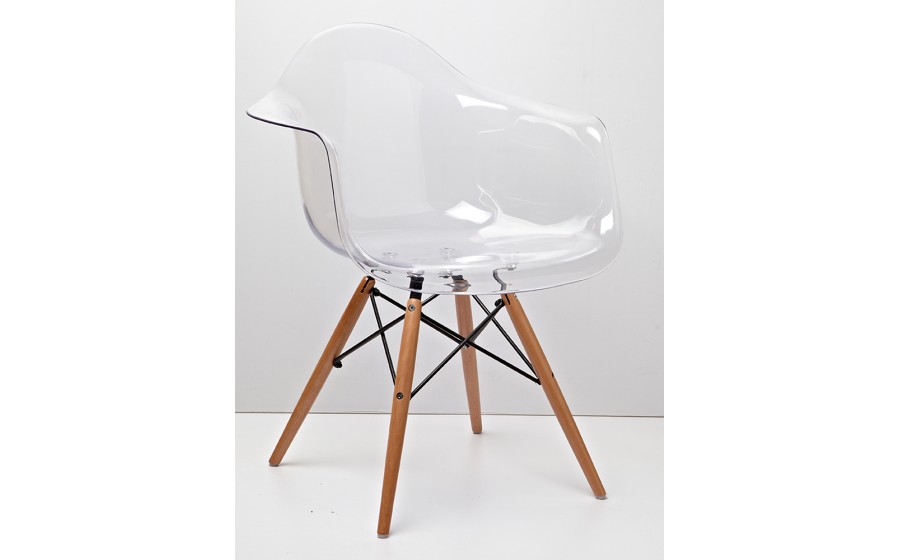 Krzesło ICE WOOD ARM transparentne - poliweglan, podstawa bukowa