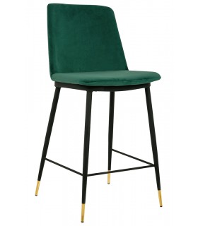 Krzesło barowe DIEGO 65 zielone- welur, podstawa czarno złota