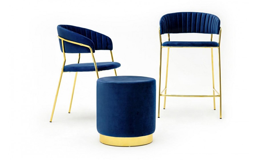 Krzesło barowe MARGO 65 ciemny niebieski - welur, podstawa złota