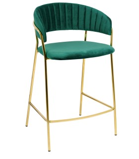 Krzesło barowe MARGO 65 ciemny zielony- welur, podstawa złota