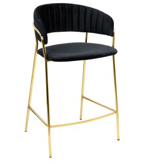 Krzesło barowe MARGO 65 czarne- welur, podstawa złota