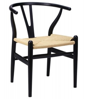 Krzesło WISHBONE czarne- drewno bukowe, naturalne włókno
