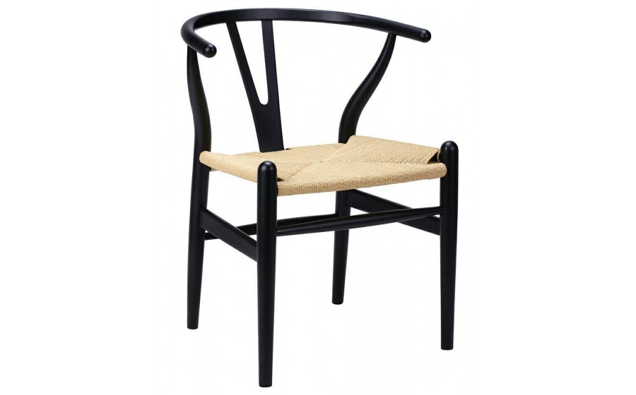Krzesło WISHBONE czarne - drewno bukowe, naturalne włókno