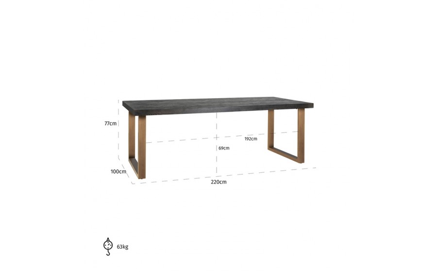 RICHMOND stół jadalniany BLACKBONE BRASS - 220, fornir dębowy, mosiądz, metal