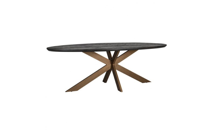 RICHMOND stół jadalniany BLACKBONE BRASS - 260, fornir dębowy, mosiądz, metal