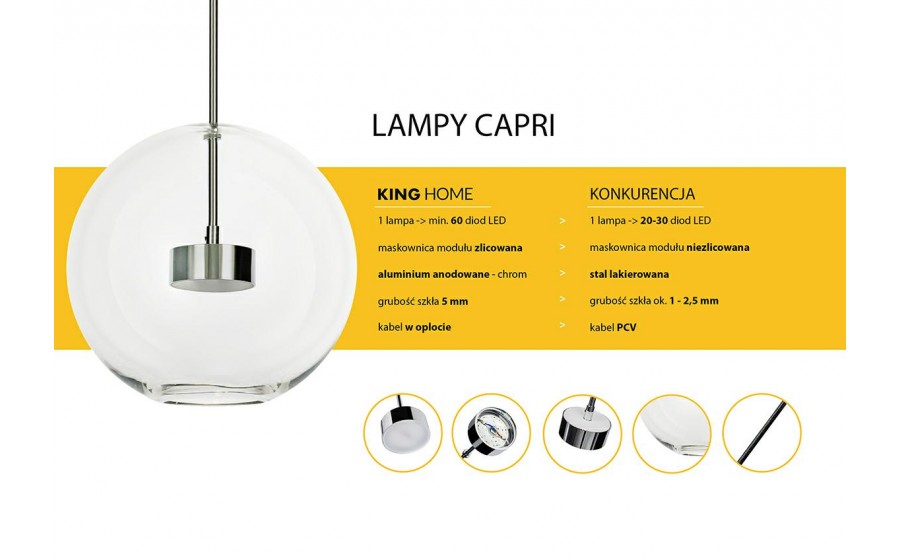 Lampa wisząca CAPRI 6 chrom- 60 LED, aluminium, szkło