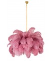 Lampa wisząca TIFFANY 200 różowa mosiądz / naturalne pióra
