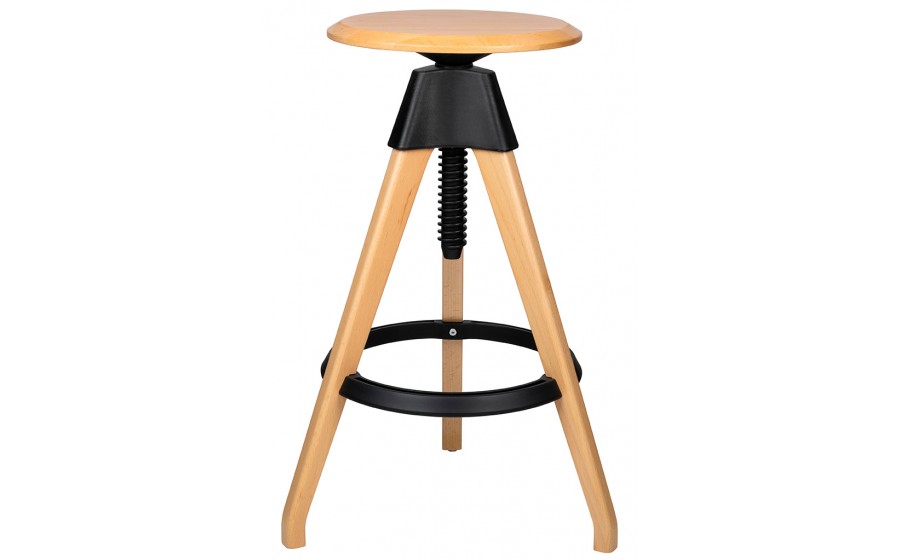 Krzesło barowe regulowane TOM czarne - polipropylen, drewno bukowe
