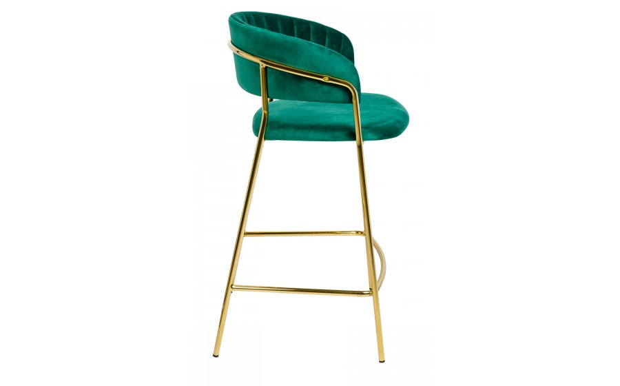 Krzesło barowe MARGO 65 ciemny zielony - welur, podstawa złota
