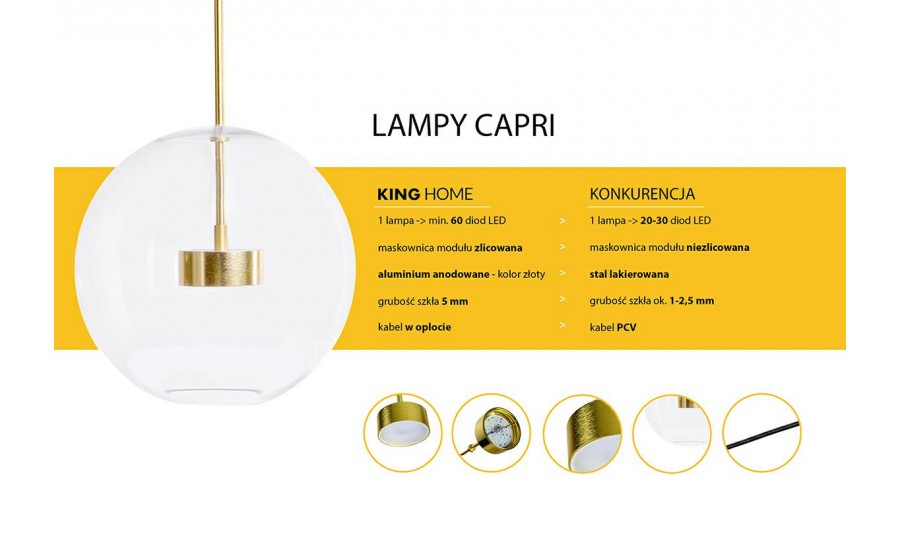 Lampa wisząca CAPRI 4 złota - 60 LED, aluminium, szkło