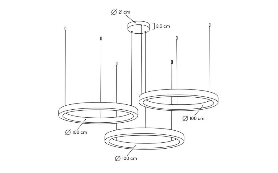 Lampa wisząca RING 100 + 100 + 100 złota na jednej podsufitce