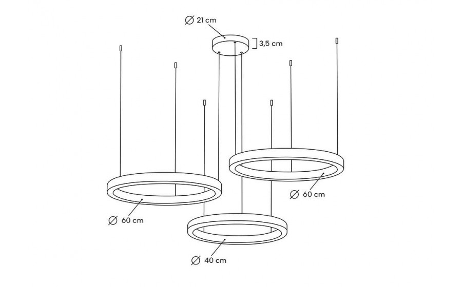 Lampa wisząca RING 40 + 60 + 60 złota na jednej podsufitce