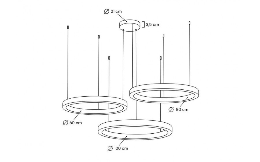 Lampa wisząca RING 60 + 80 + 100 złota na jednej podsufitce