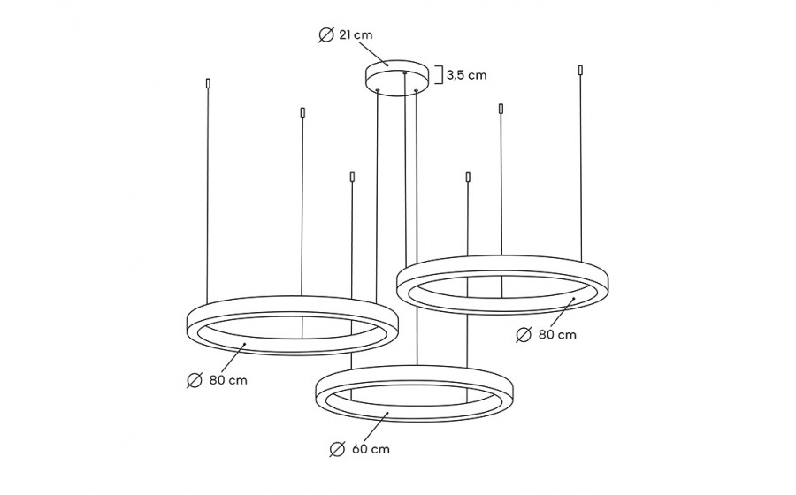 Lampa wisząca RING 60 + 80 + 80 złota na jednej podsufitce