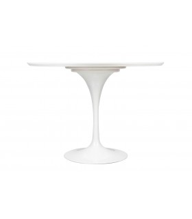 stół Tulip Premium, okrągły stół, MDF, biały połysk, noga metalowa, kolekcja Tulip, elegancki zestaw