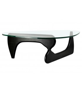 Stolik kawowy STABLE BLACK szkło transparentne, drewniana podstawa czarny jesion