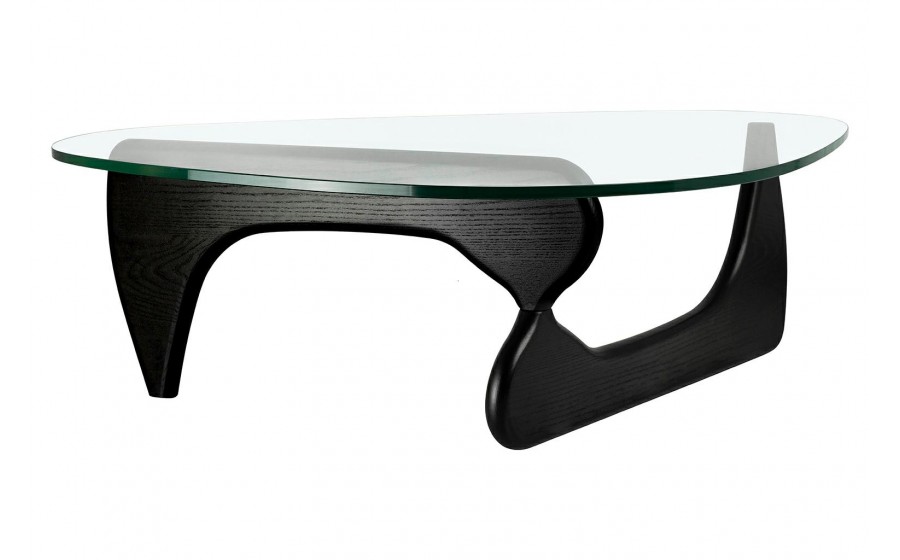 Stolik kawowy STABLE BLACK szkło transparentne, drewniana podstawa czarny jesion