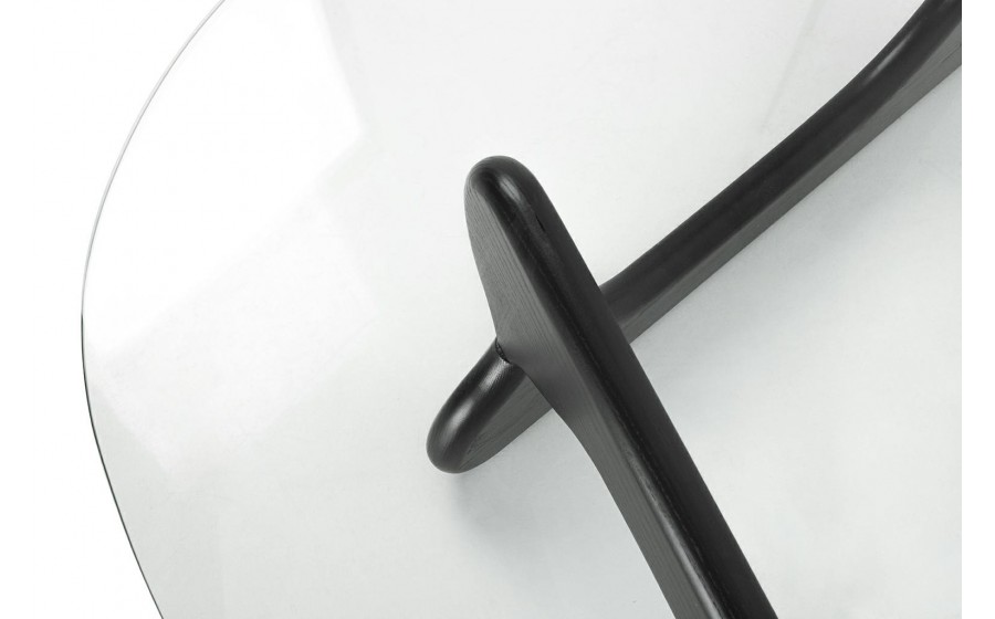 Stolik kawowy STABLE BLACK szkło transparentne, drewniana podstawa czarny jesion