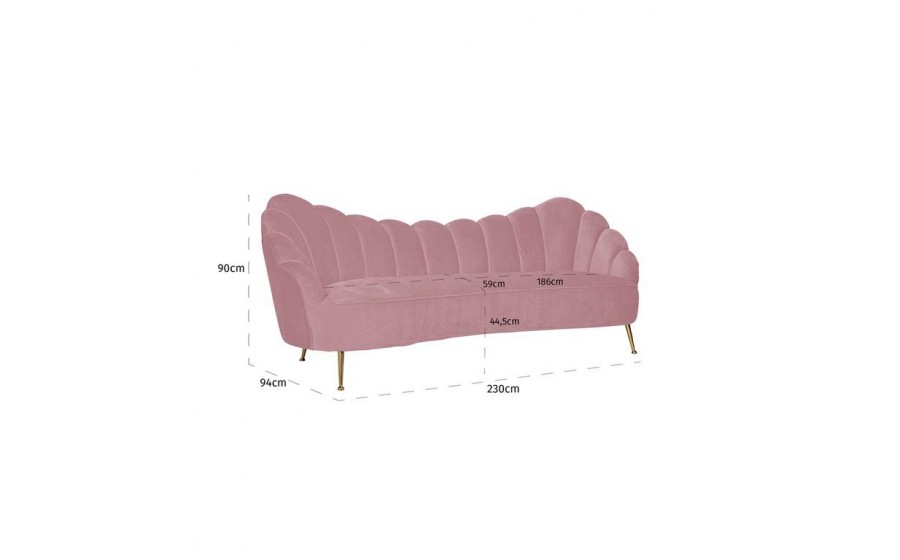 RICHMOND sofa COSETTE PINK - welur, podstawa złota
