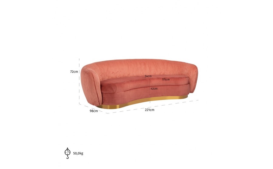 RICHMOND sofa WAYLON PINK - welur, podstawa złota