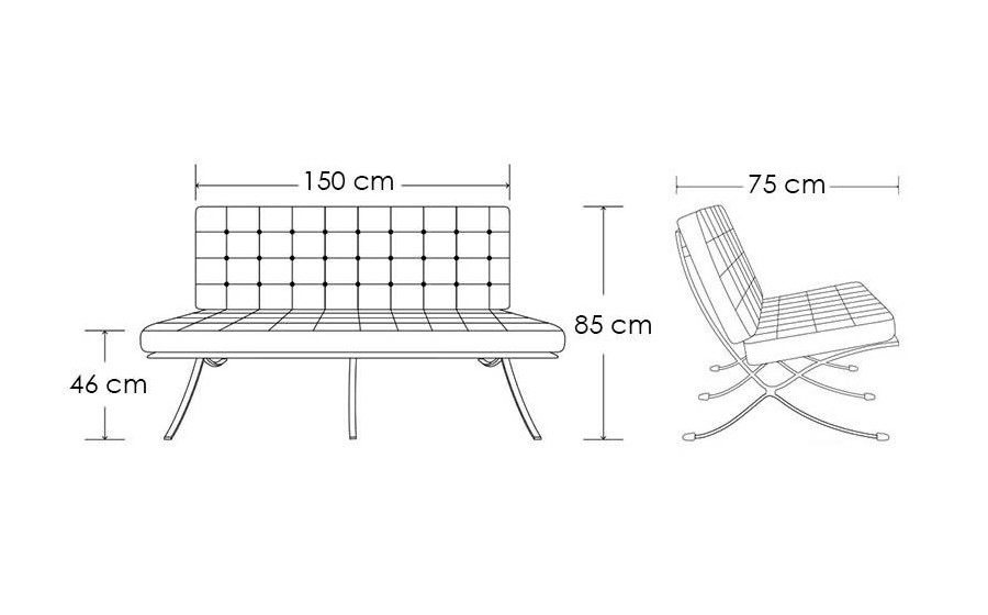 Sofa dwuosobowa BARCELON PRESTIGE PLUS  biała - włoska skóra naturalna, stal