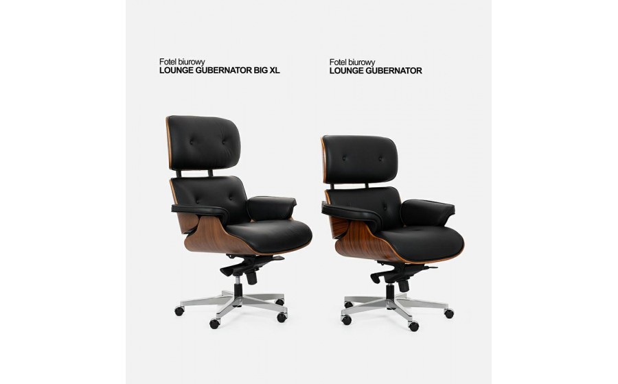 Fotel biurowy LOUNGE GUBERNATOR czarny - heban, skóra naturalna, podstawa czarna