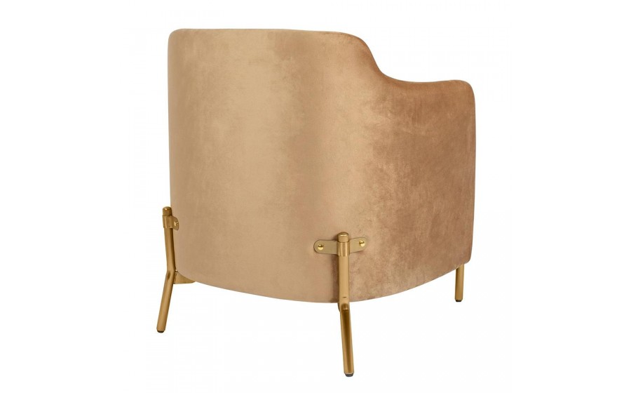 Fotel tapicerowany VENICE tkanina pepitka biały brązowowy złota podstawa