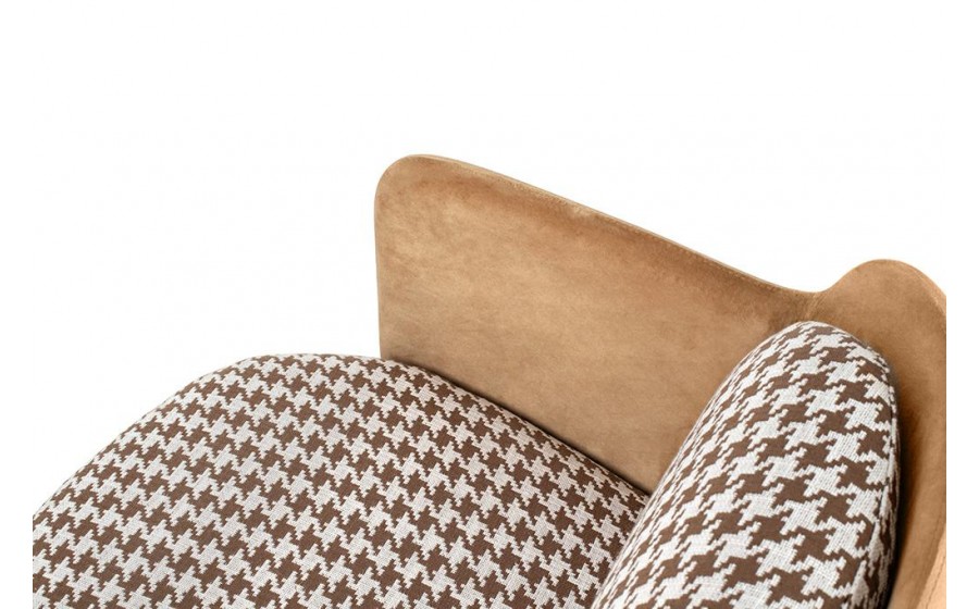 Fotel tapicerowany VENICE tkanina pepitka biały brązowowy złota podstawa