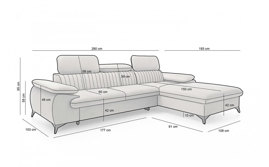 Narożnik z funkcją spania, nowoczesna sofa narożna, meble do salonu, sofa z pojemnikiem na pościel,