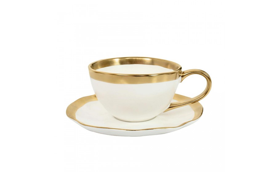 KARE komplet 4 filiżanek BELL biało-złoty