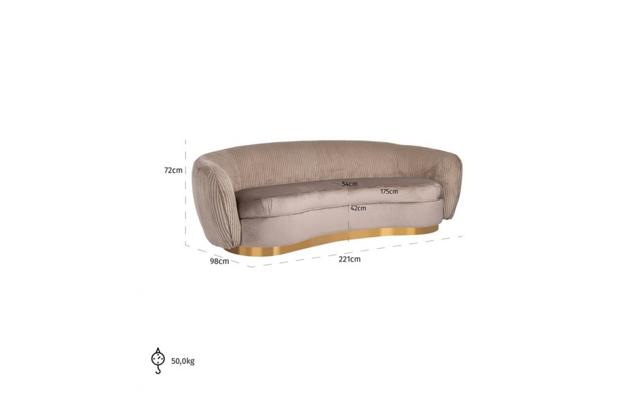 RICHMOND sofa WAYLON NOUGAT - welur, podstawa złota