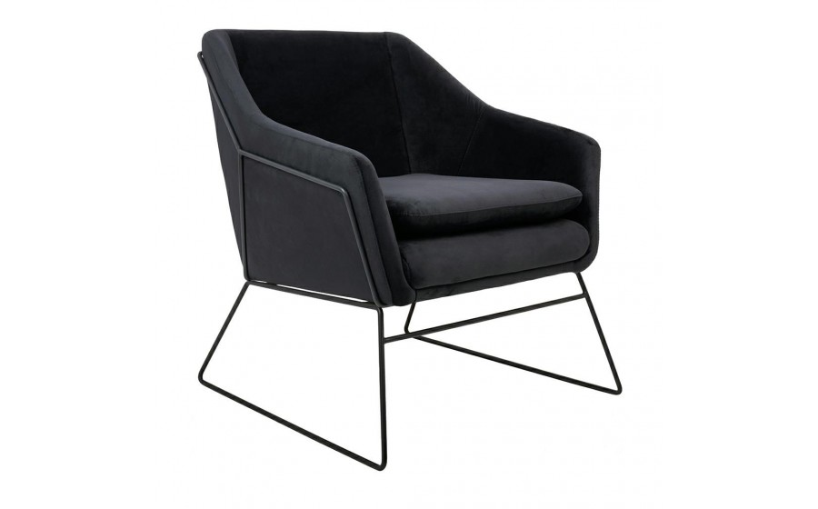 Fotel tapicerowany EMMA VELVET czarny welur - podstawa czarna