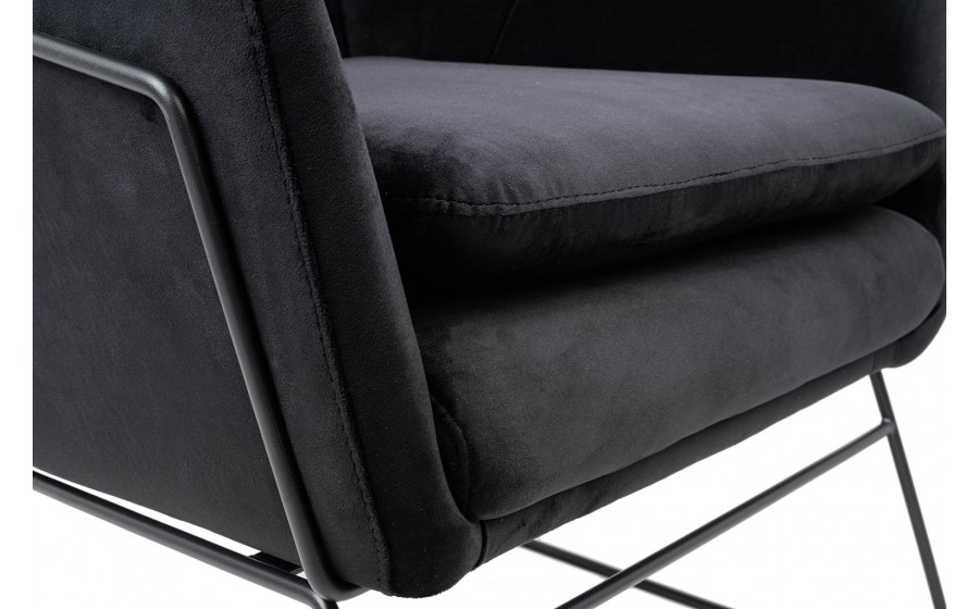 Fotel tapicerowany EMMA VELVET czarny welur - podstawa czarna