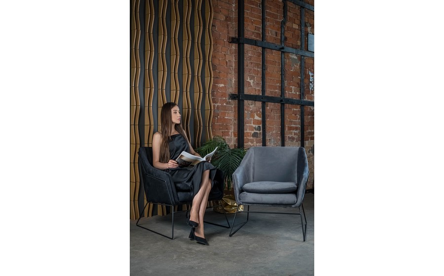 Fotel tapicerowany EMMA VELVET czarny welur - podstawa czarna