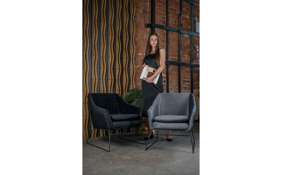 Fotel tapicerowany EMMA VELVET czarny welur - podstawa czarna