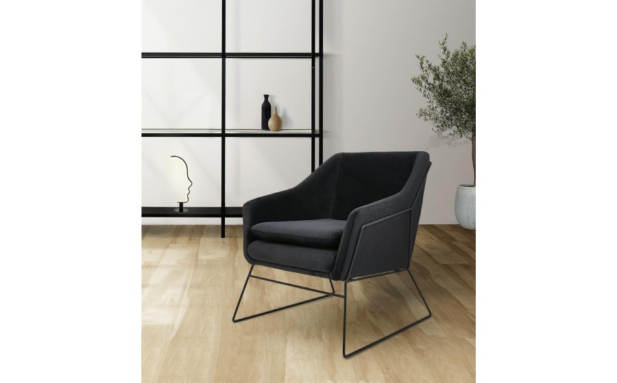 Fotel tapicerowany EMMA VELVET czarny welur - podstawa czarna