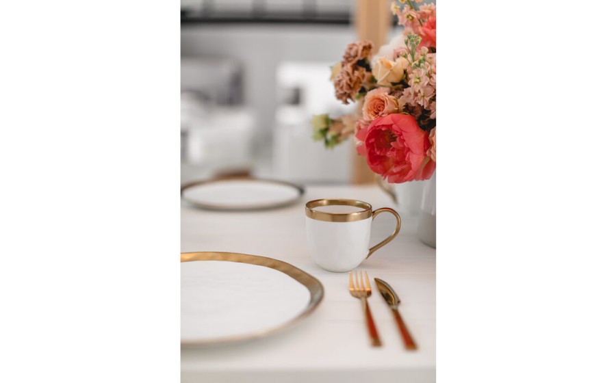 KARE komplet 4 kubków BELL biało-złoty