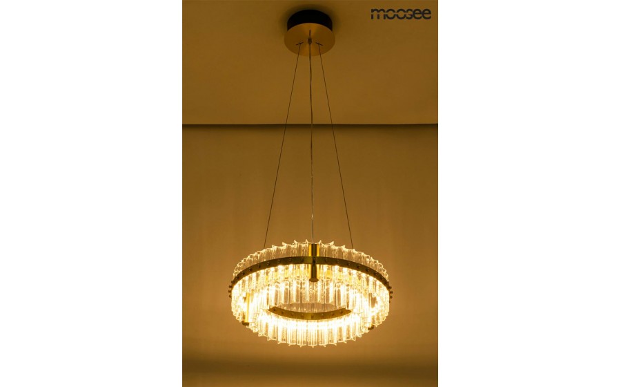 MOOSEE lampa wisząca SATURNUS 47 DUO złota - LED, kryształ, stal szczotkowana