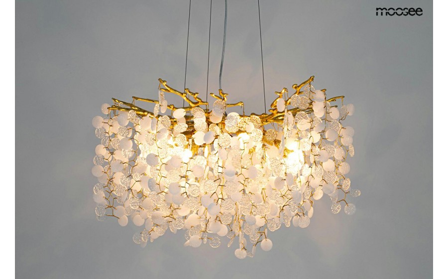 MOOSEE, lampa wisząca, RIVIERA 60 złota, ekskluzywna oprawa, akrylowe klosze, efektowne oświetlenie, salon urody, restauracja
