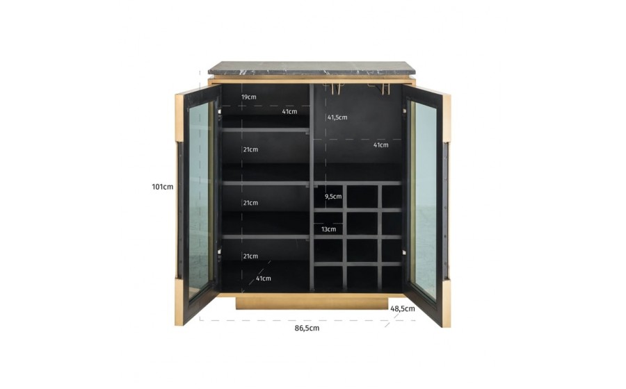 RICHMOND komoda FINSBURY 101 cm -  mosiądz, szkło, marmur, MDF